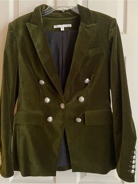 Veronica Beard Miller Olive Double-Breasted Blazer with Silver Buttons 6 Jacket